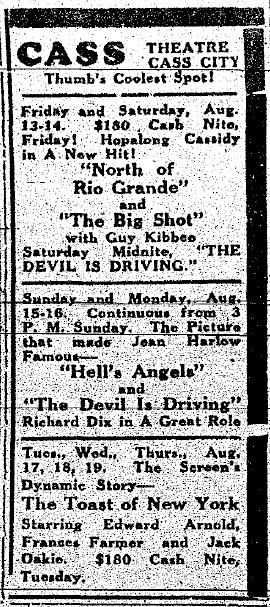 Cass Theatre - Aug Around 1932 Ad